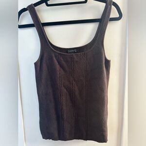 Halogen Brown Ribbed Fitted Tank Top